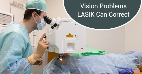 Diagram showing LASIK correcting various vision problems.