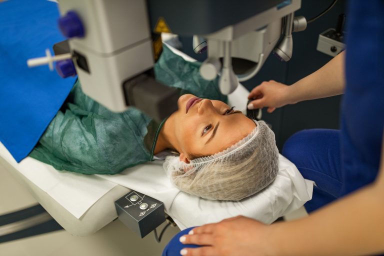 A candidate undergoing LASIK surgery with a note about its acceptability in CBI recruitment.