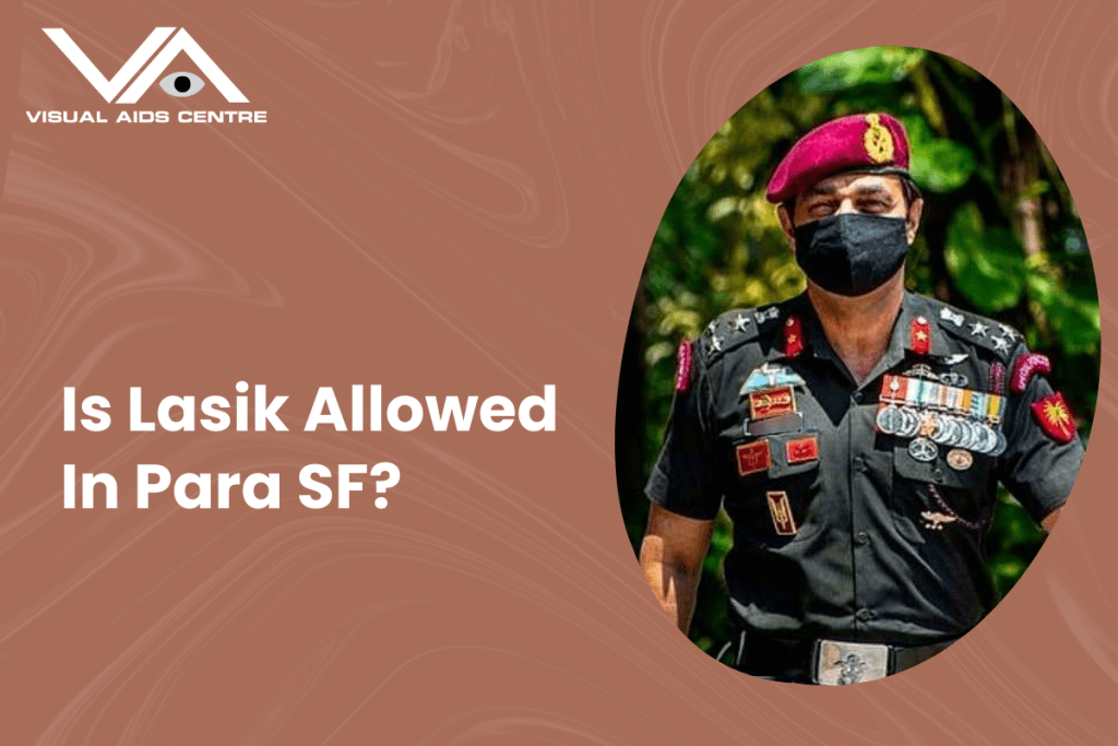 A Para Special Forces officer in uniform with decorations, wearing a maroon beret and a mask, accompanied by the text "Is Lasik Allowed In Para SF?".