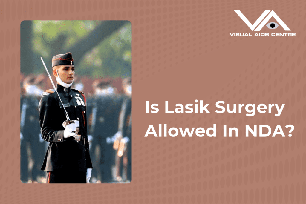 A young cadet in uniform holding a ceremonial sword, with the caption "Is Lasik Surgery Allowed In NDA?" on the right.